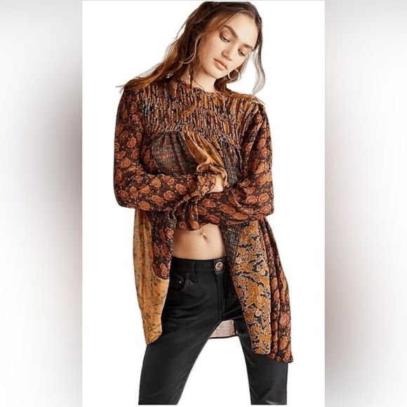 Free People Tops - Free People Women’s Merrie Mixed-Print Tunic Bronzed Combo XS
